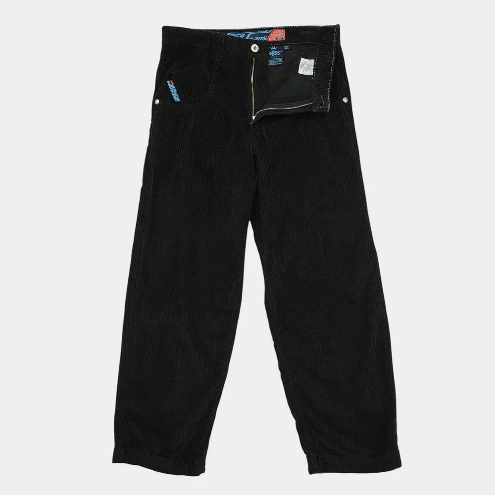 JNCO Jeans Low Down Classics 4 Wale Corduroy Pants Black Wide Leg Mens 32x32